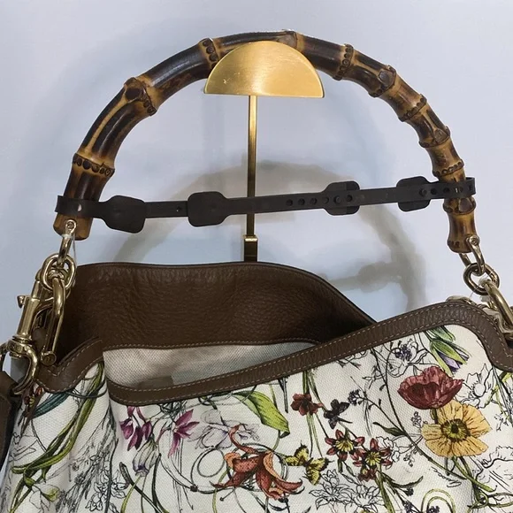 Gucci Bamboo White Floral Canvas Two Way Tote Bag - Picture 3 of 17